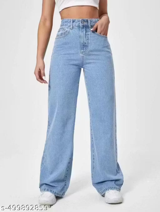 ICE BLUE DENIM WIDE LEG DENIM JEANS